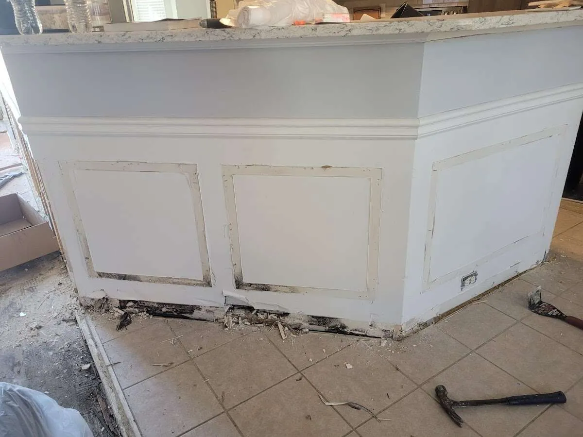 Water damage and mold on kitchen during Storm Damage Restoration in Mahomet